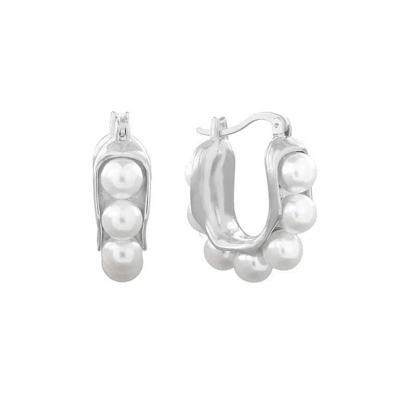 Pearl Row Hoop Earrings in Platinum — Sterling silver