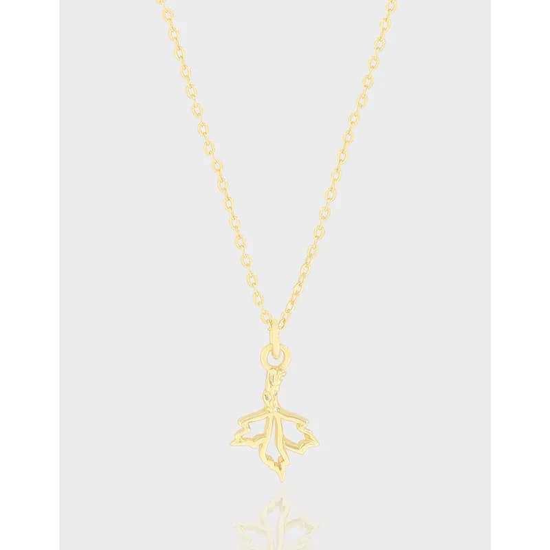 Delicate chain with a leaf-shaped pendant on a polished finish necklace.