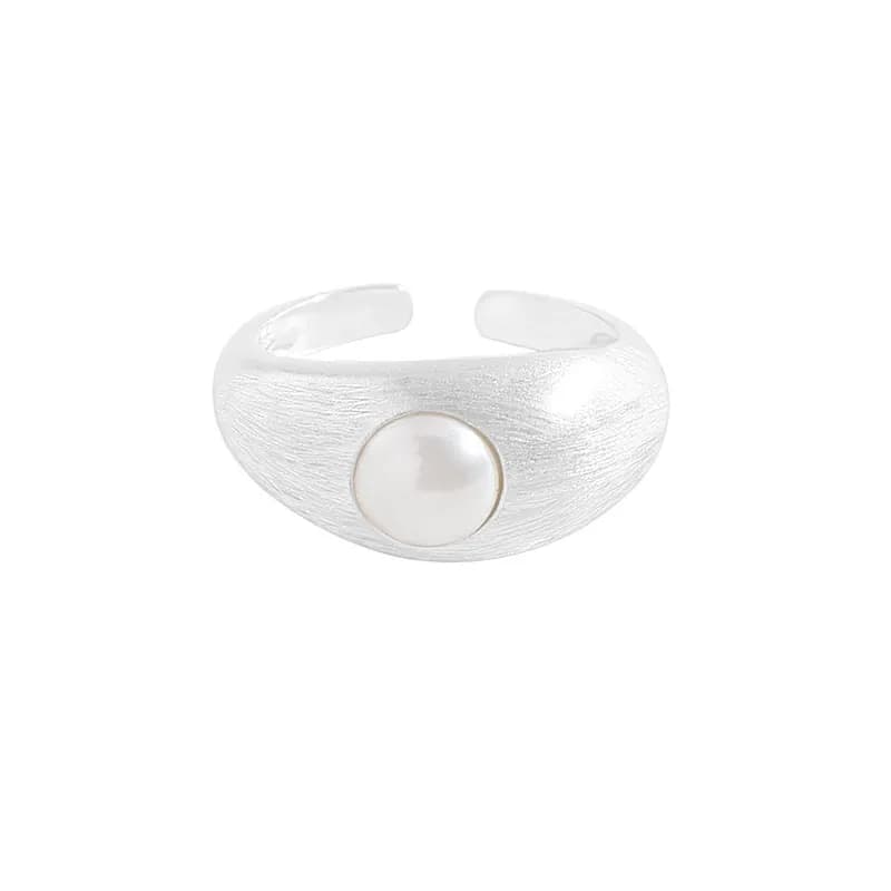 Brushed Pearl Ring in Silver — Sterling silver