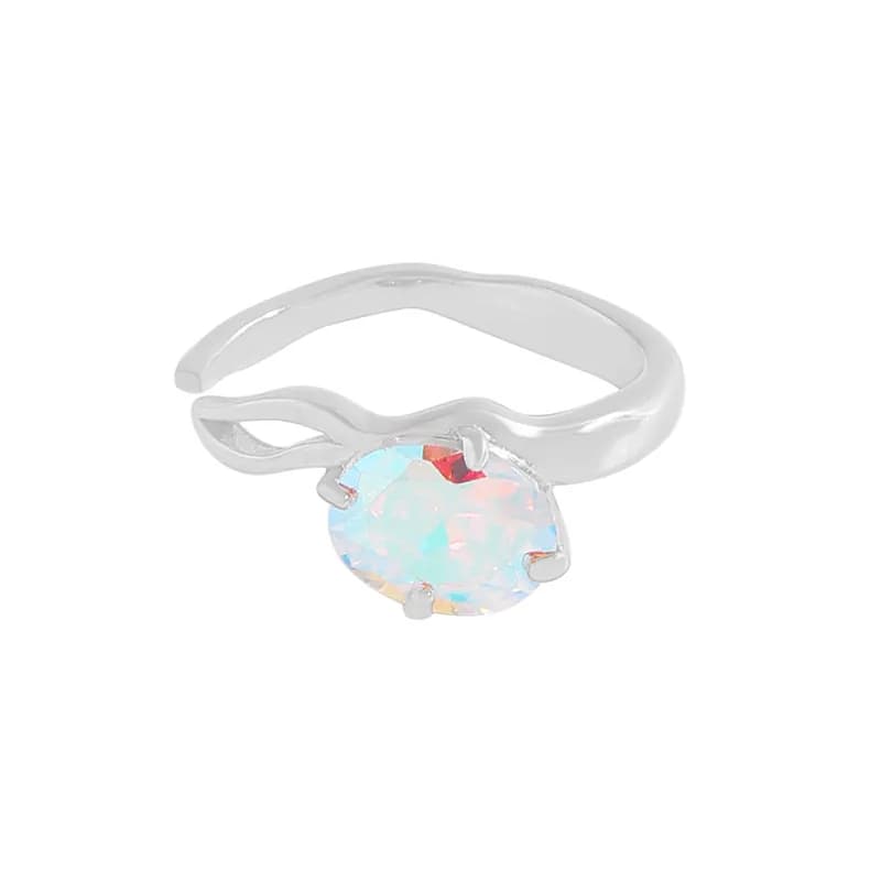 Opal Oval Ring in Platinum — Sterling silver