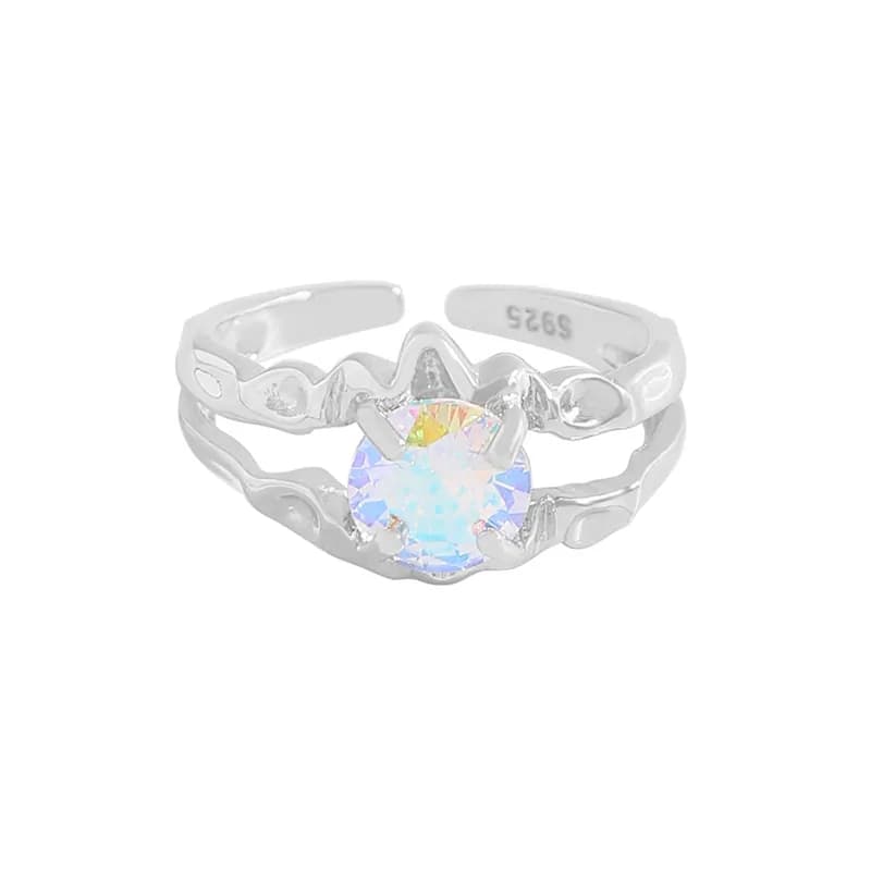 Iridescent Opal Ring in Platinum — Sterling silver