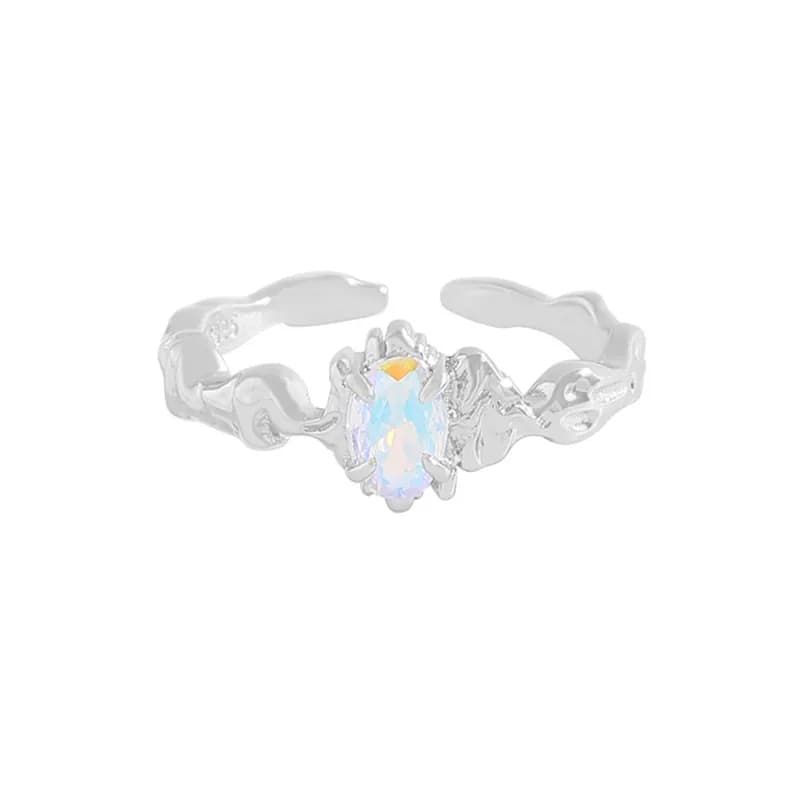 Opal Halo Ring in Platinum — Sterling silver