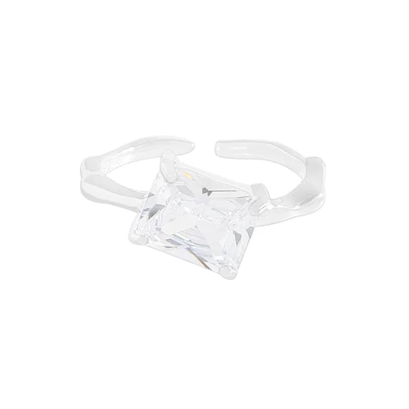 Square Stone Ring in White — Sterling silver
