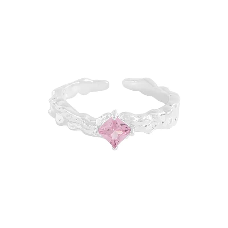 Pink Square Gem Ring in Pink — Sterling silver