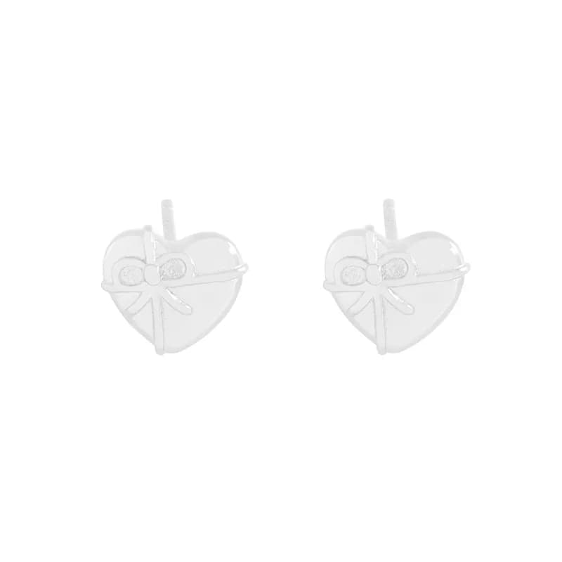 Heart Bow Stud Earrings in Silver — Sterling silver