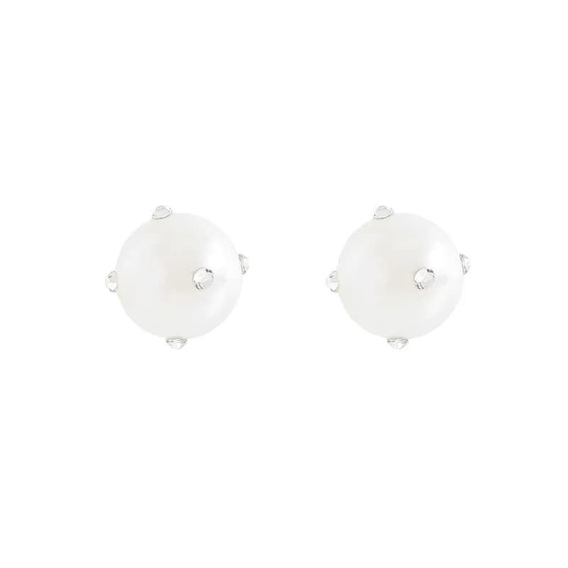 Pearl Cluster Stud Earrings in White Stone — Sterling silver