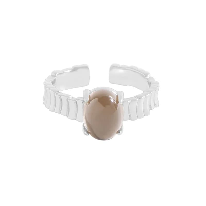 Oval Cabochon Ring in Platinum — Sterling silver