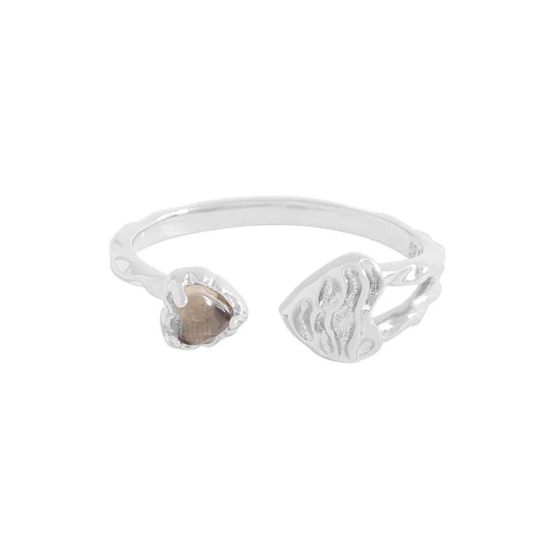 Petal-Accent Open Ring in Platinum — Sterling silver
