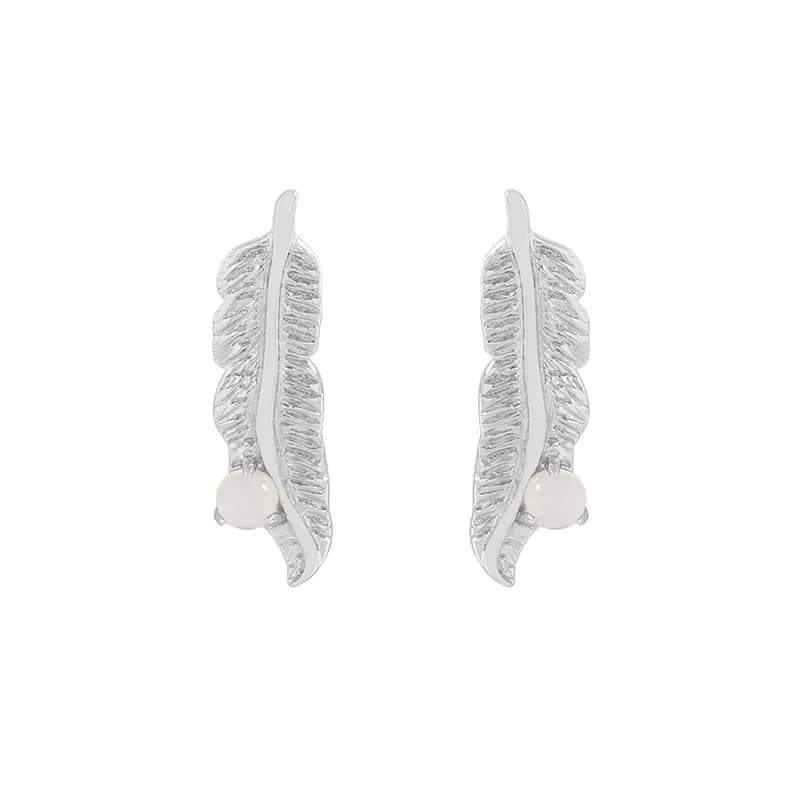 Feather Drop Earrings in Platinum — Sterling silver