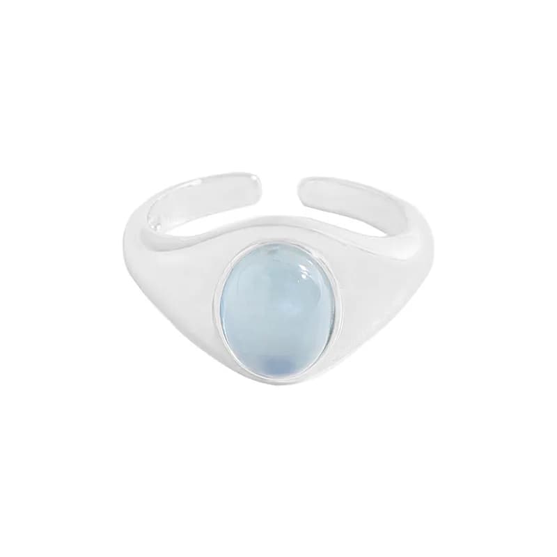 Oval Blue Cabochon Ring in Platinum — Sterling silver