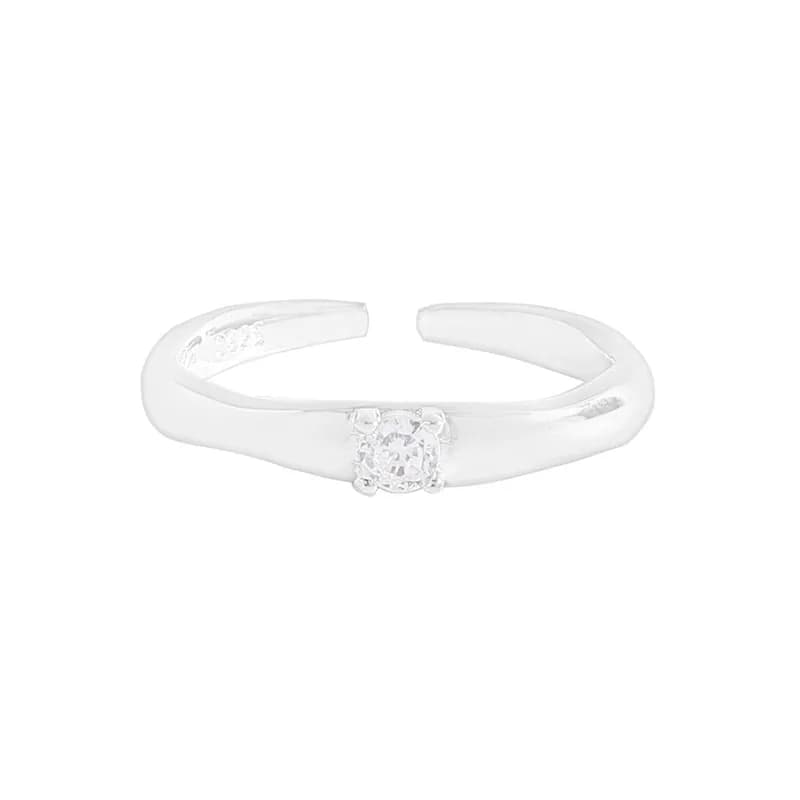 Curved Solitaire Ring in White — Sterling silver