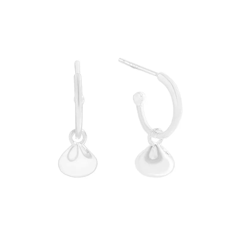 Droplet Charm Hoop Earrings in Silver — Sterling silver