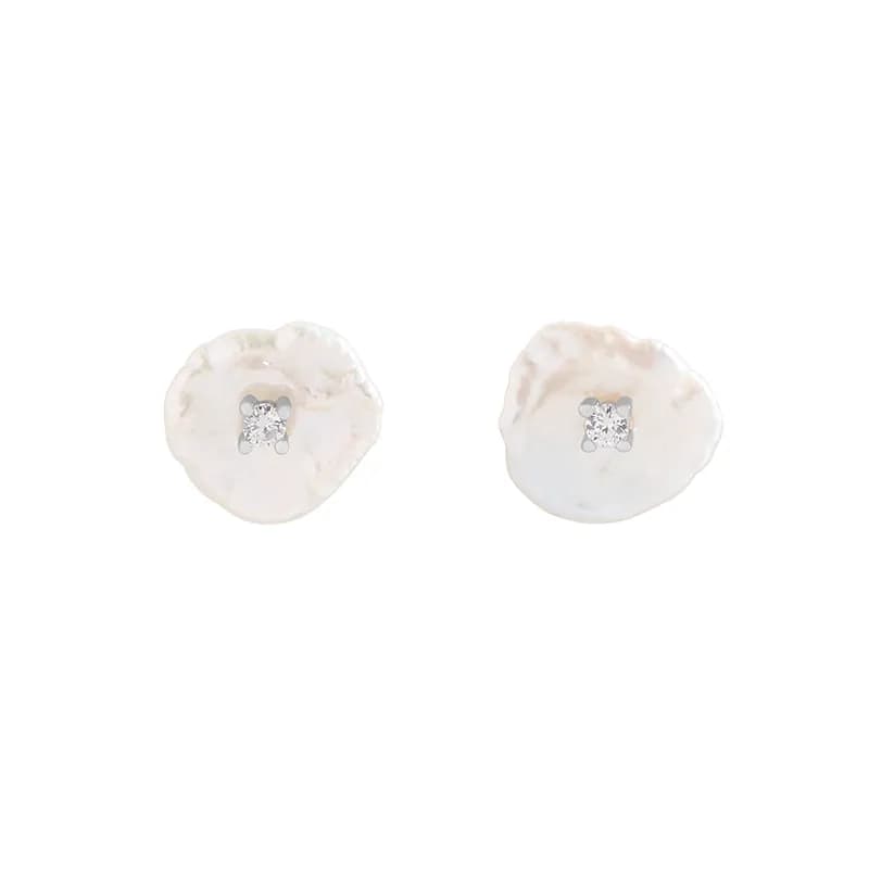 Shell Disc Studs in Platinum — Sterling silver
