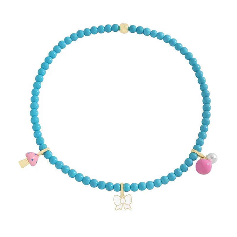 Beaded Bow Necklace in Gold — Sterling silver