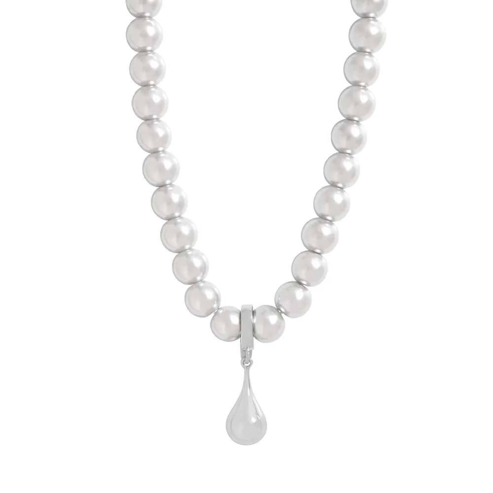 Pearl Bead Necklace in Platinum — Sterling silver