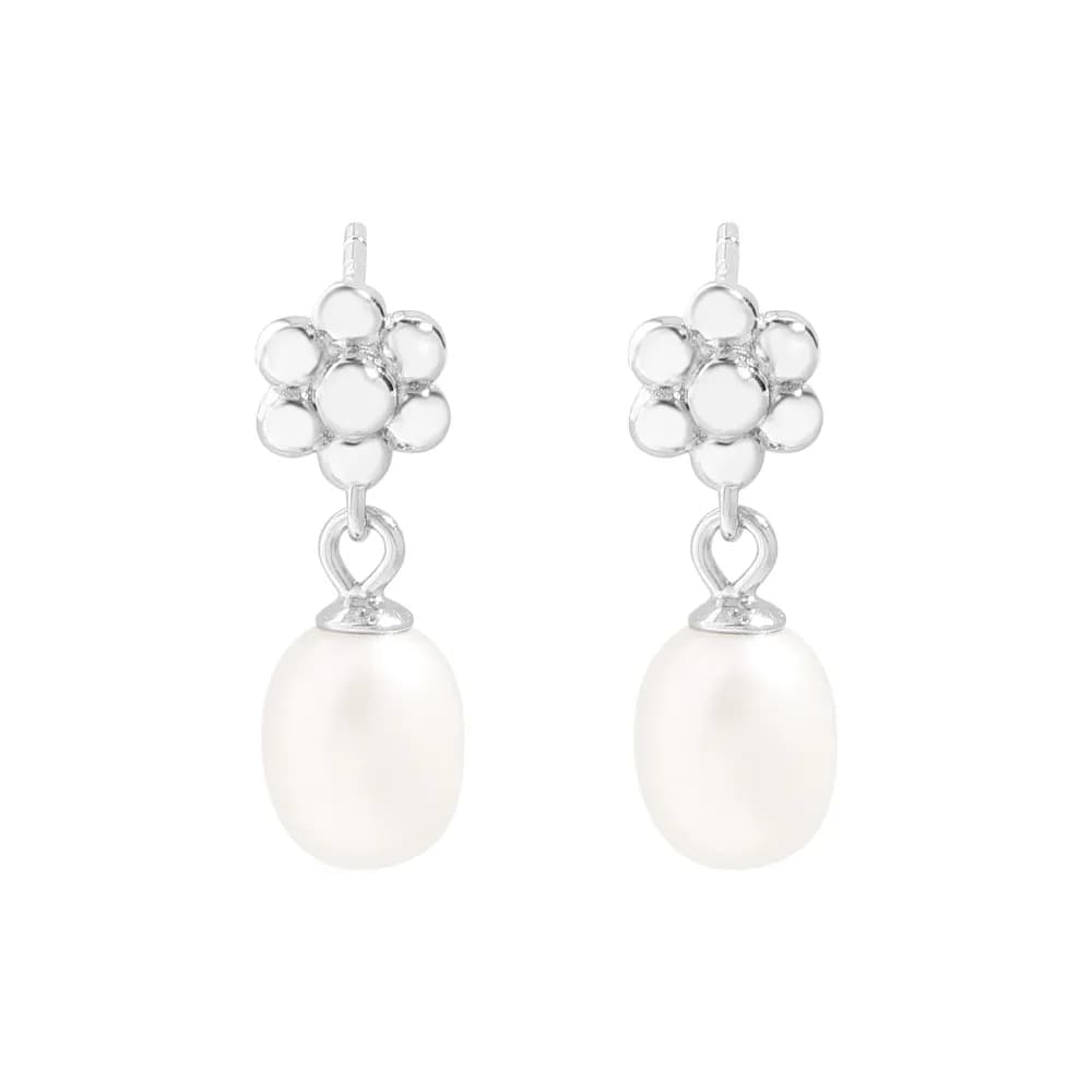 Flower Cluster Drop Earrings in Platinum — Sterling silver