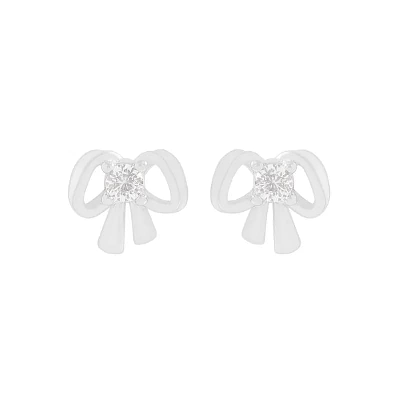 Bow Ribbon Stud Earrings in Silver — Sterling silver