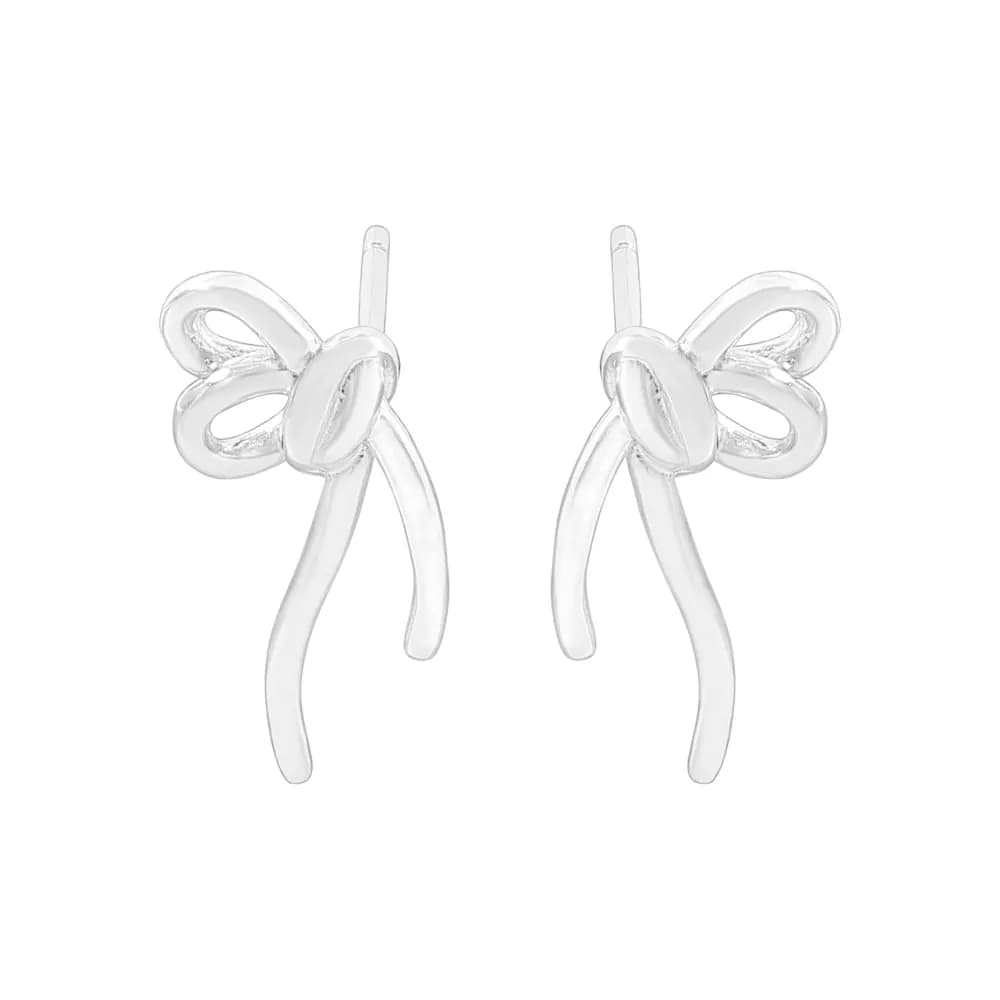 Bow Ribbon Earrings in Silver — Sterling silver