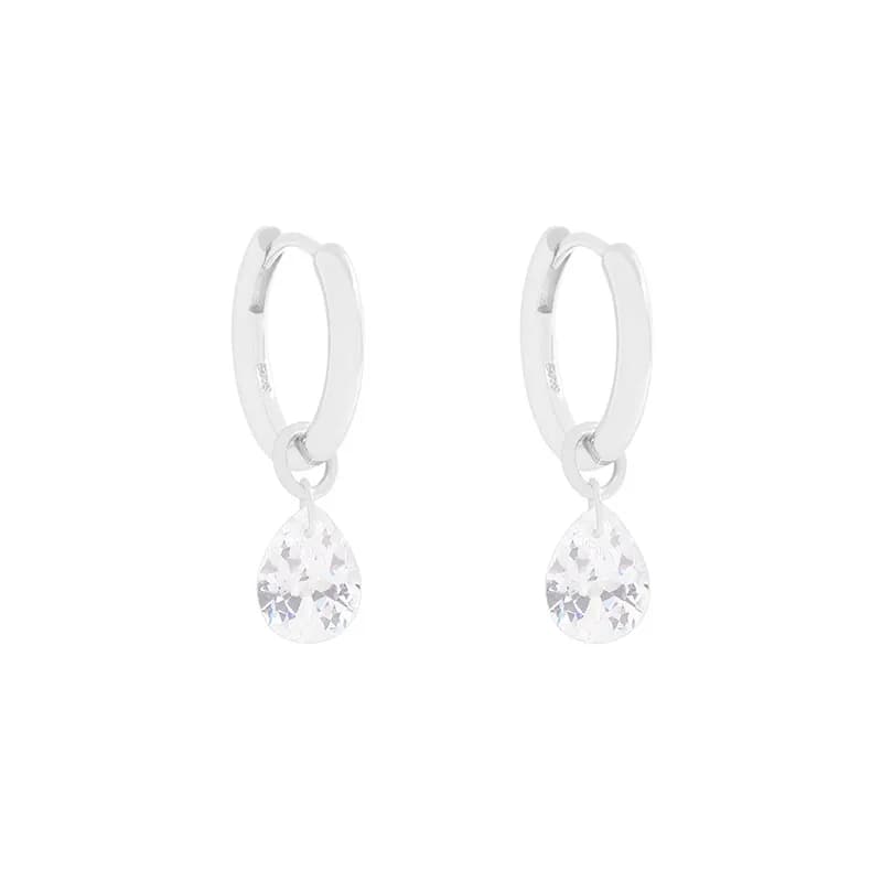 Crystal Teardrop Earrings in Silver — Sterling silver