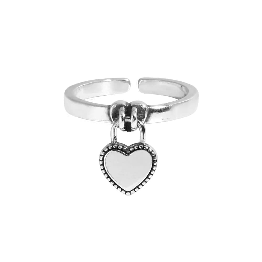 Heart Charm Ring in Vintage Silver — Sterling silver