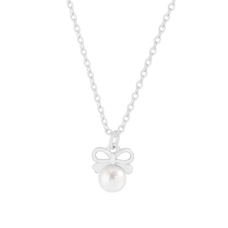 Bow Pearl Necklace in Silver — Sterling silver