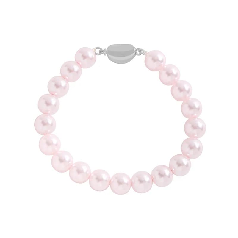 Pink Pearl Bead Bracelet in Platinum — Sterling silver