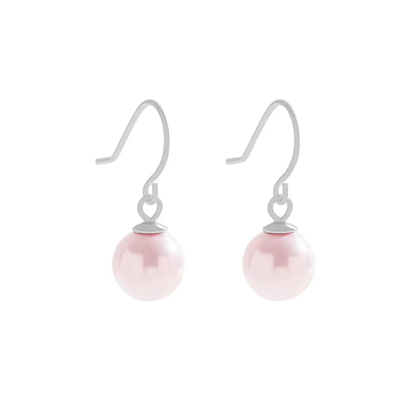 Pink Pearl Drop Earrings in Platinum — Sterling silver