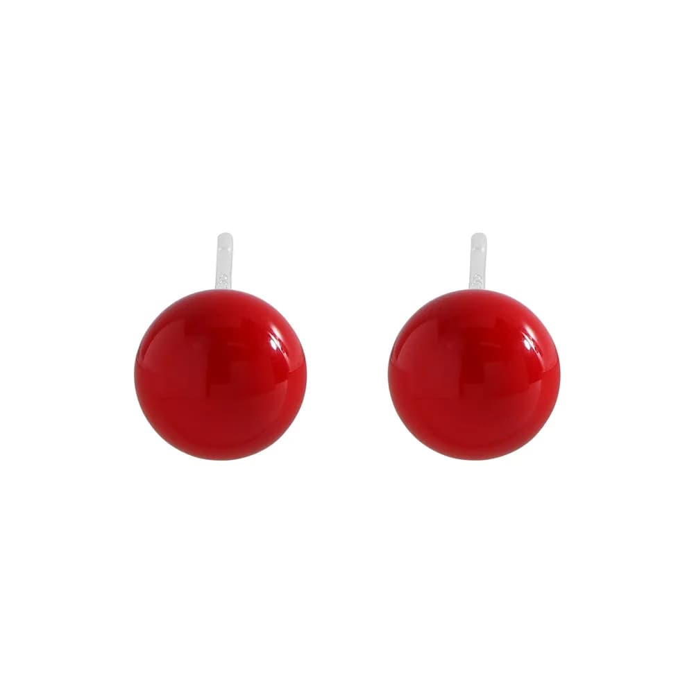 Red Ball Earrings in Platinum — Sterling silver