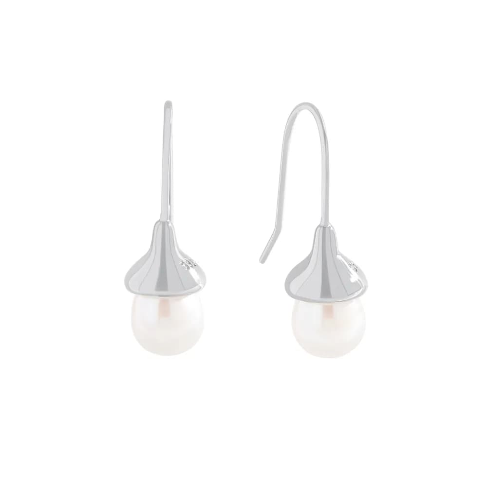 Pearl Cap Drop Earrings in Platinum — Sterling silver
