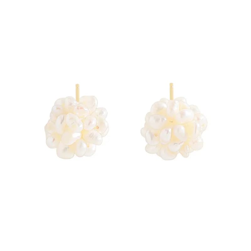 Pearl Cluster Earrings in Gold — Sterling silver
