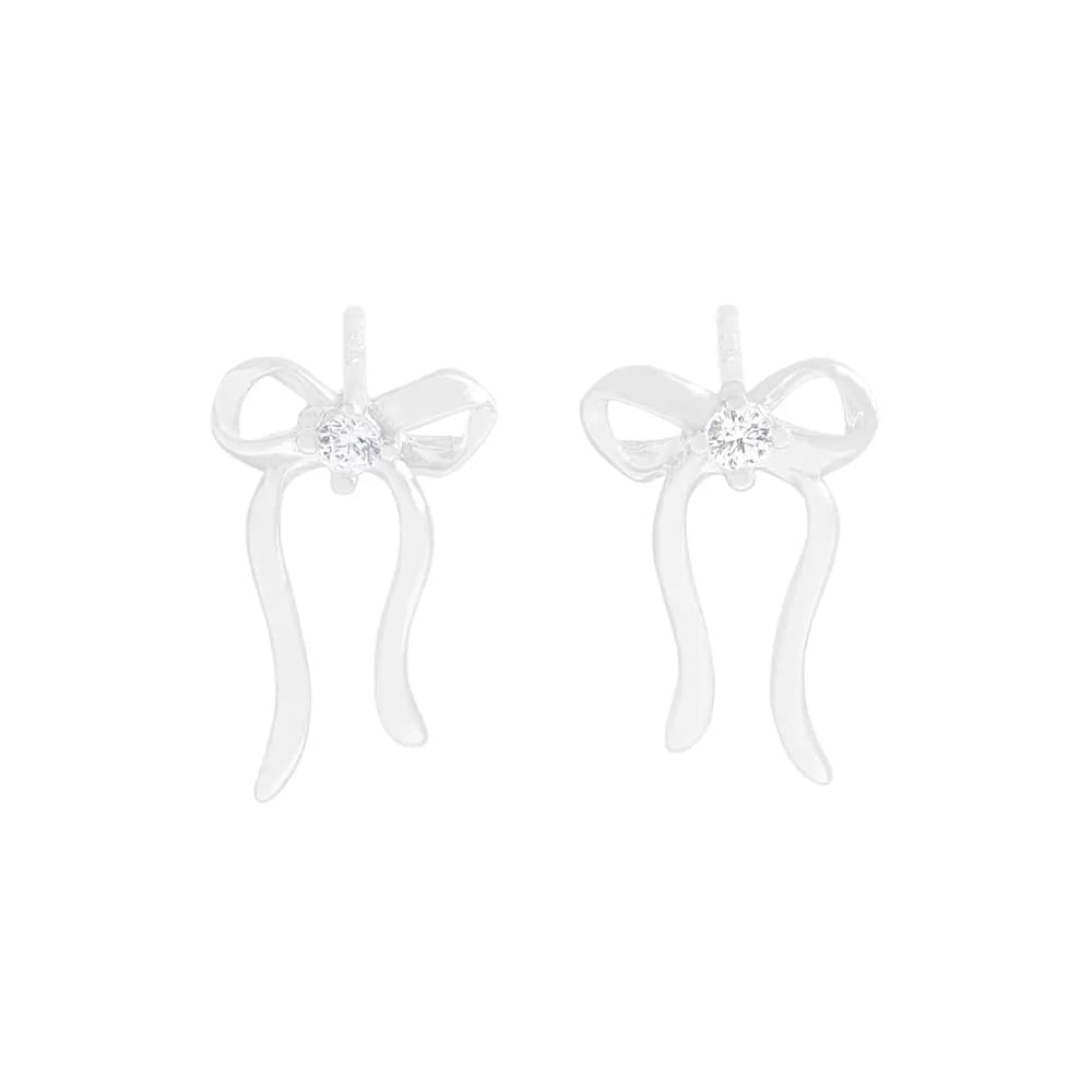 Bow Ribbon Drop Earrings in Silver — Sterling silver