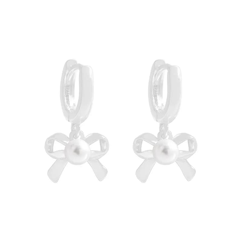 Pearl Bow Earrings in Silver — Sterling silver