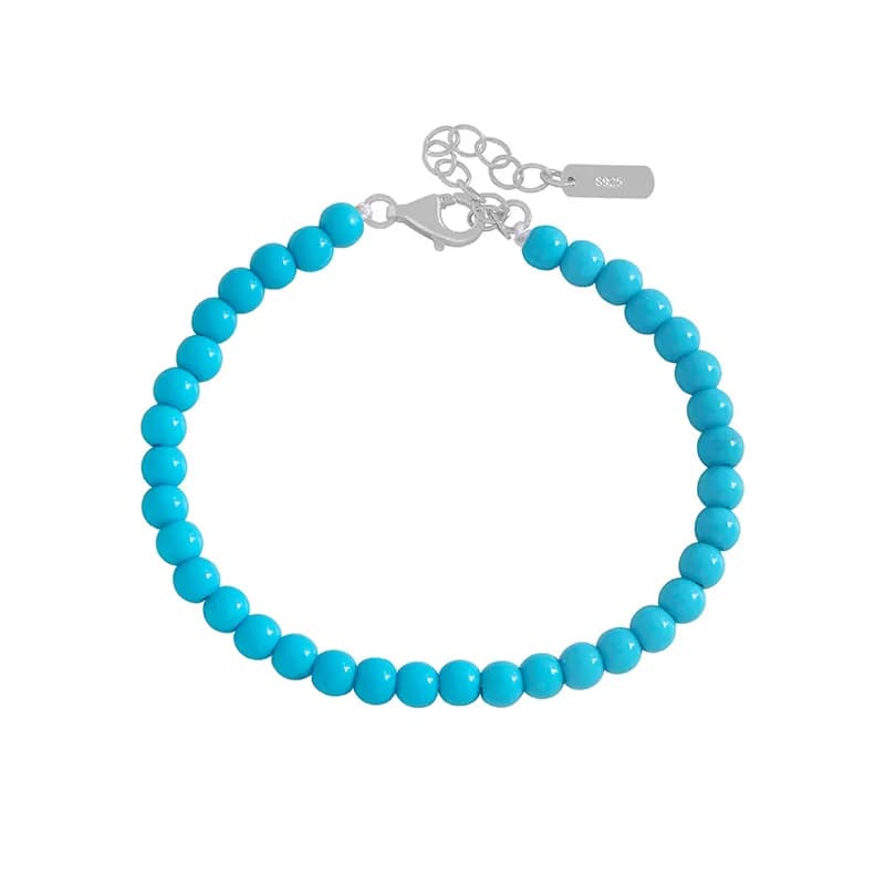 Blue Bead Bracelet in Width 4mm — Sterling silver