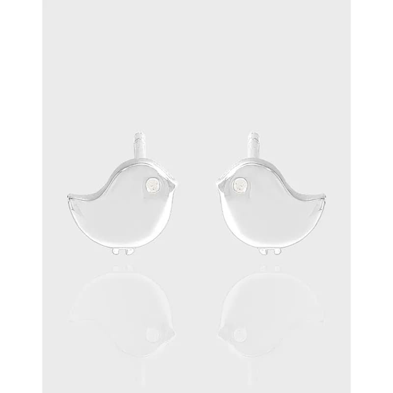 Polished sterling silver bird silhouette stud earrings with posts