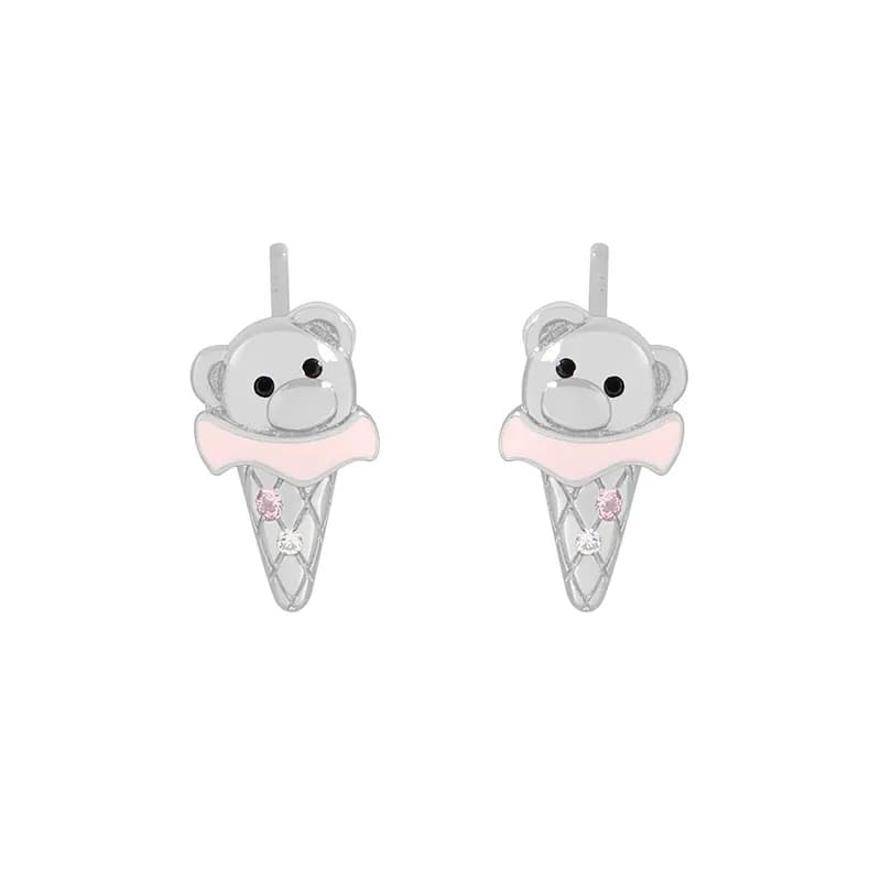 Ice Cream Bear Earrings in Silver — Sterling silver