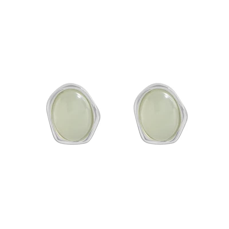 Pale Green Stone Earrings in Platinum — Sterling silver