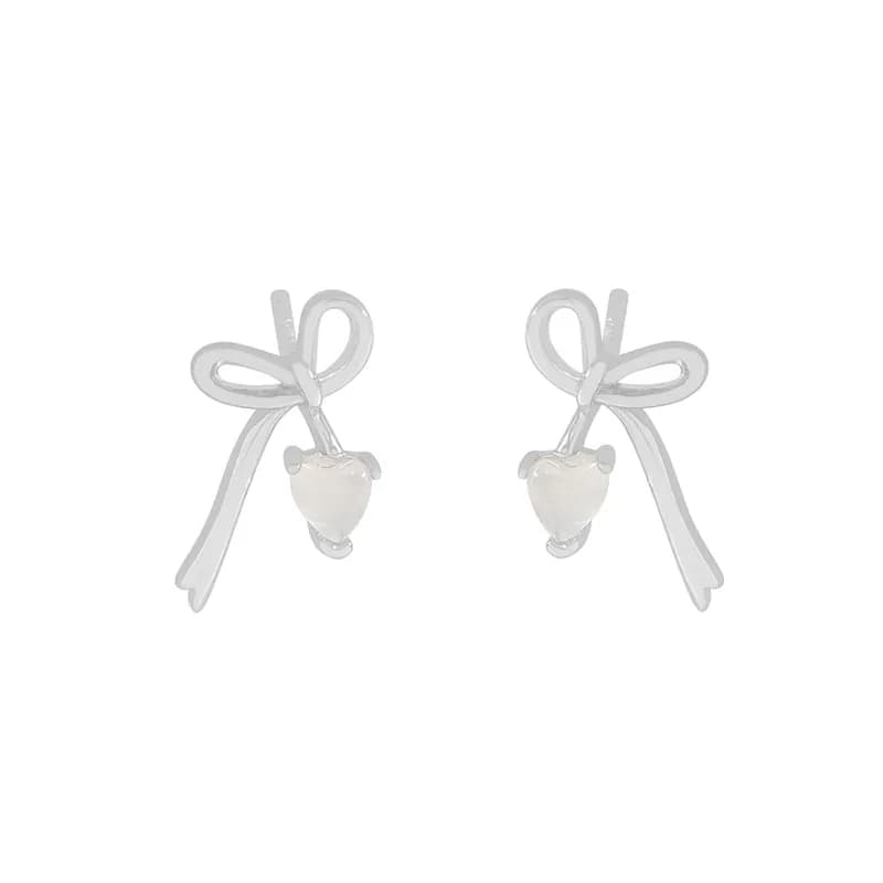Ribbon Bow Stud Earrings in Platinum — Sterling silver