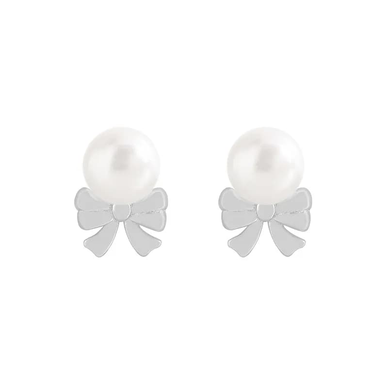 Pearl Bow Earrings in Platinum — Sterling silver