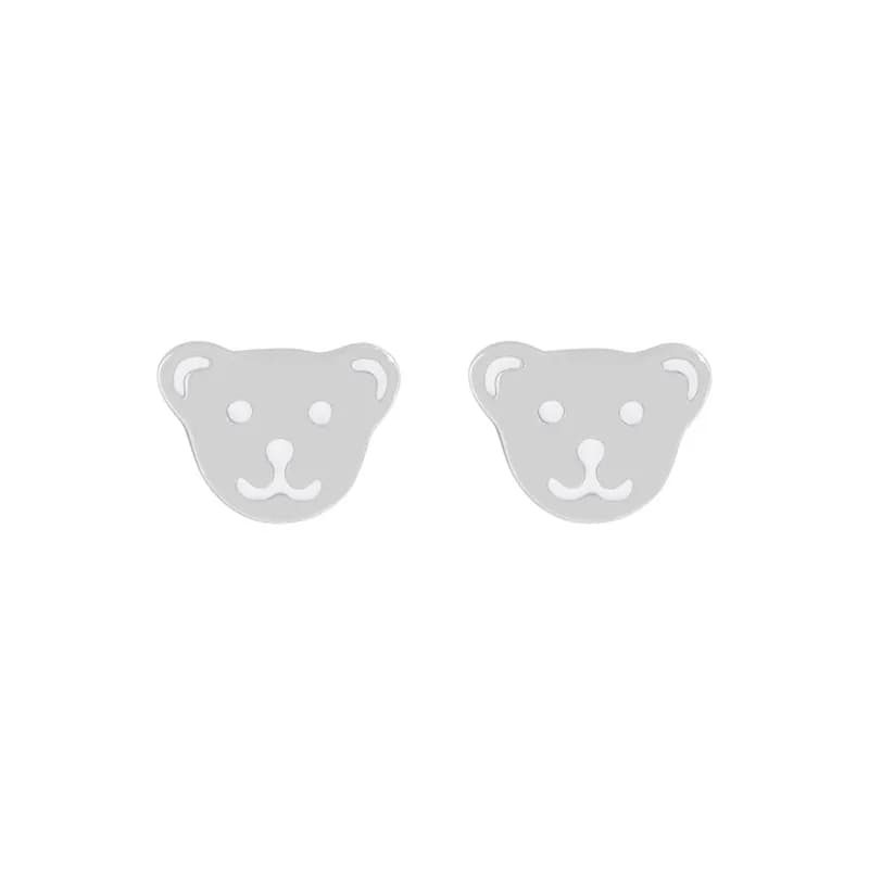 Bear Face Studs in Platinum — Silver