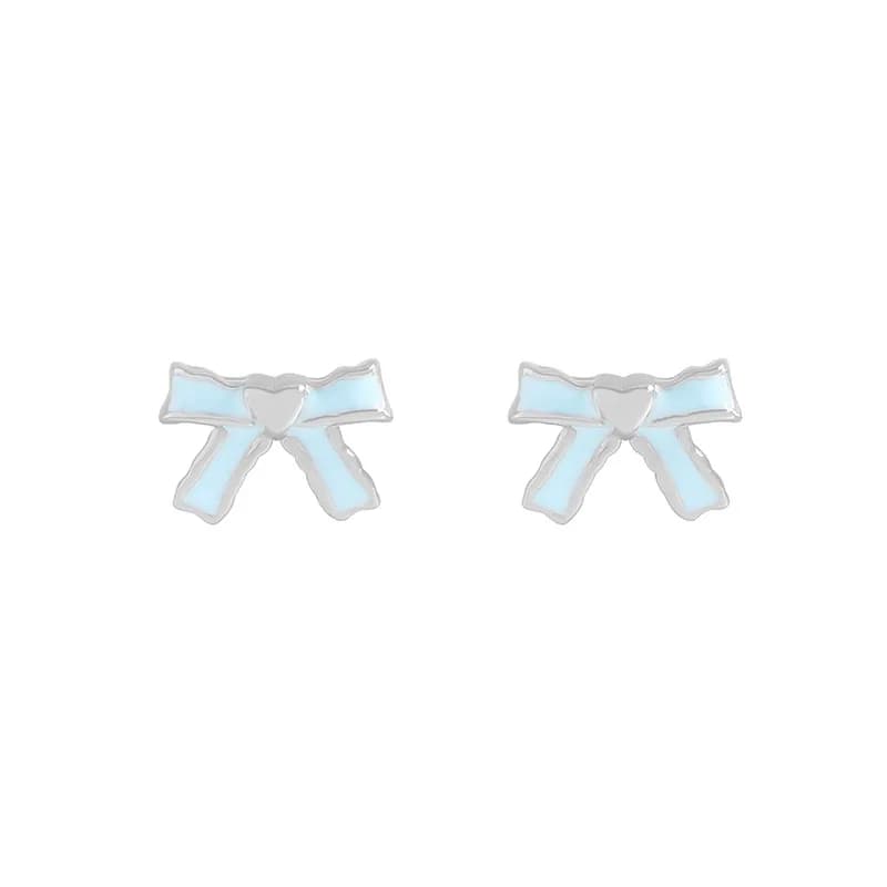 Enamel Bow Stud Earrings in Blue — Sterling silver