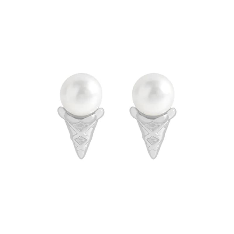 Pearl Cone Earrings in Platinum — Sterling silver