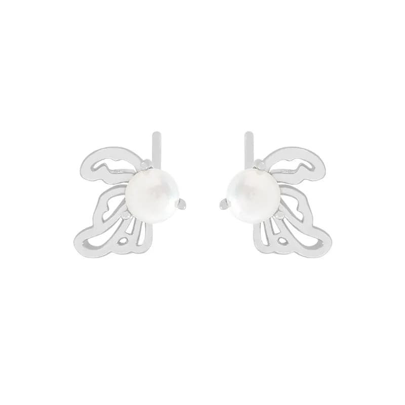 Winged Pearl Earrings in Platinum — Sterling silver