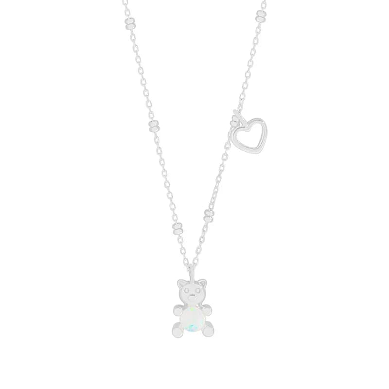 Opal Bear Pendant Necklace in Silver — Sterling silver