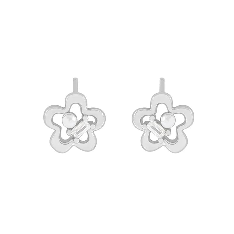 Flower Petal Earrings in Platinum — Sterling silver