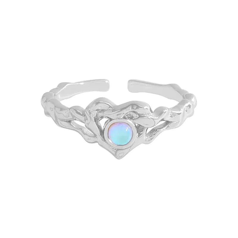 Opal Heart Ring in Platinum — Sterling silver