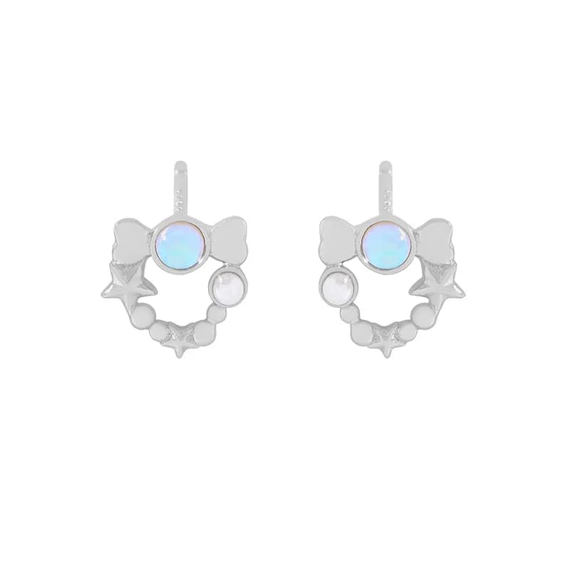 Opal Halo Earrings in Platinum — Sterling silver