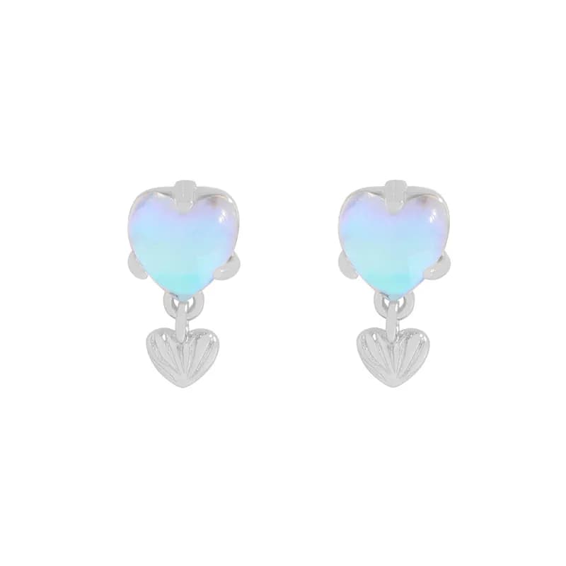 Iridescent Heart Drop Earrings in Platinum — Silver