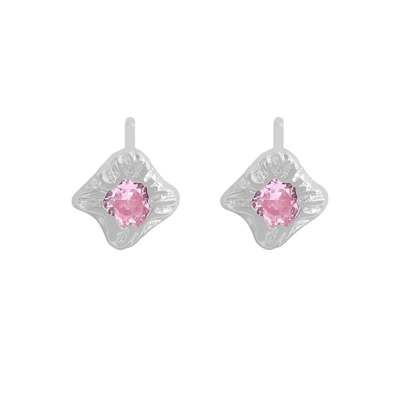 Floral Frame Stud Earrings in Pink — Sterling silver