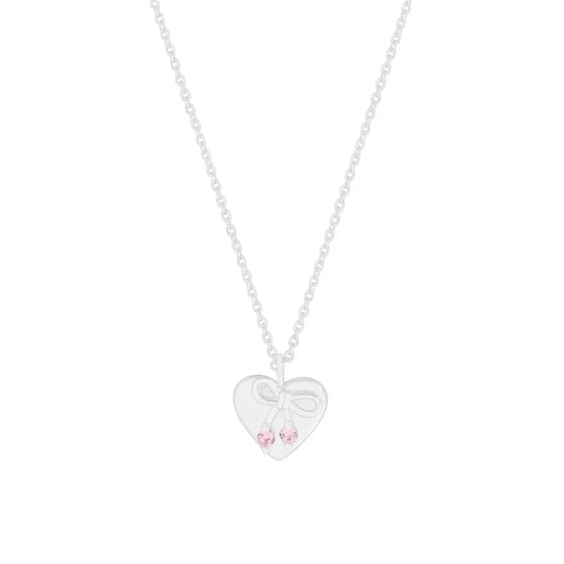 Heart Bow Pendant Necklace in Pink — Sterling silver