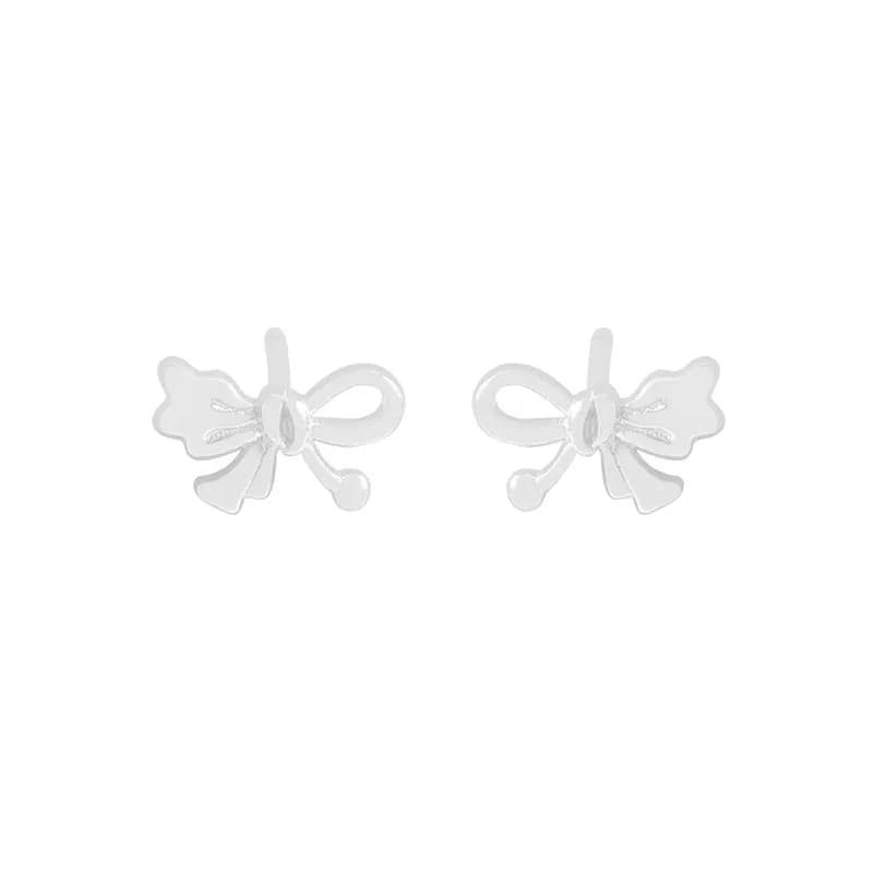 Bow Ribbon Stud Earrings in Silver — Sterling silver